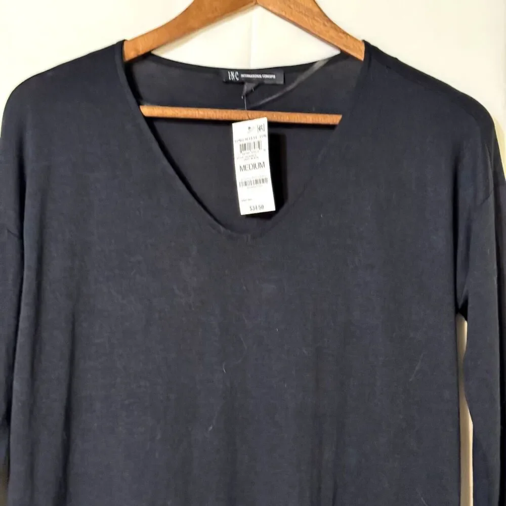 INC International Concepts V-Neck Black Pullover Sweater Long Sleeve Medium